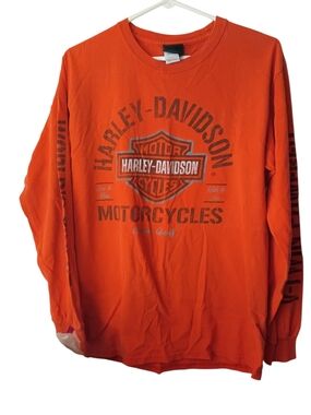 Harley Davidson Long Sleeve Shirt Orange Graphic Four Rivers Paducah KY  Sz M